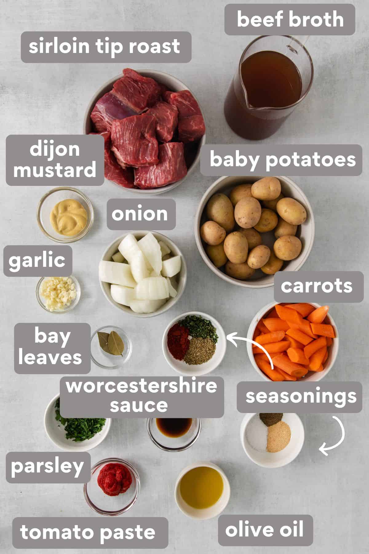 Sirloin roast ingredients on a countertop