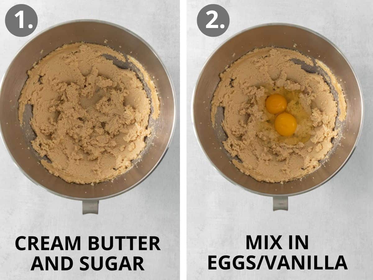 Butter and sugar creamed in a stand mixer, and egg and vanilla added to the bowl