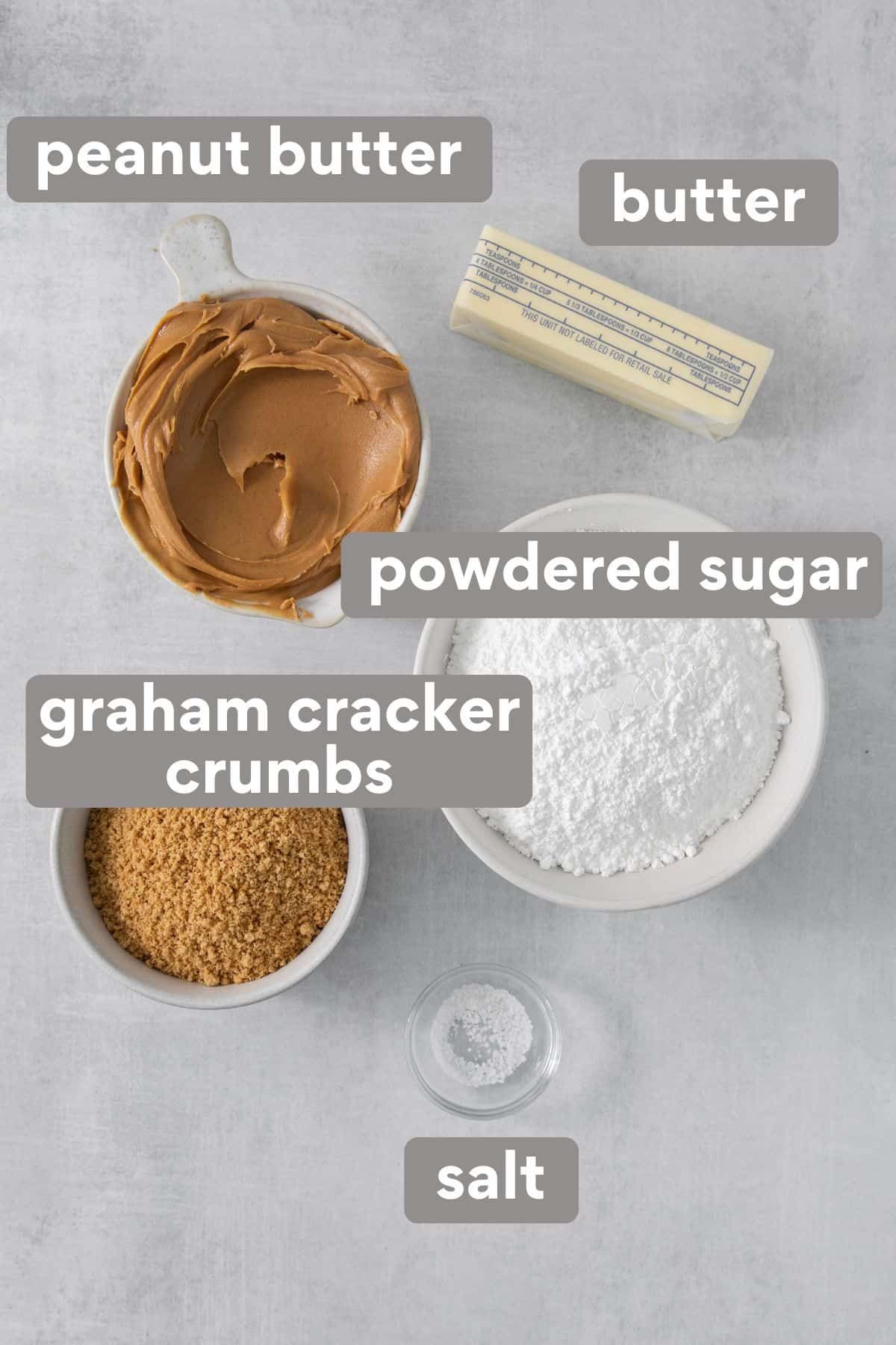 Peanut butter bar ingredients on a countertop