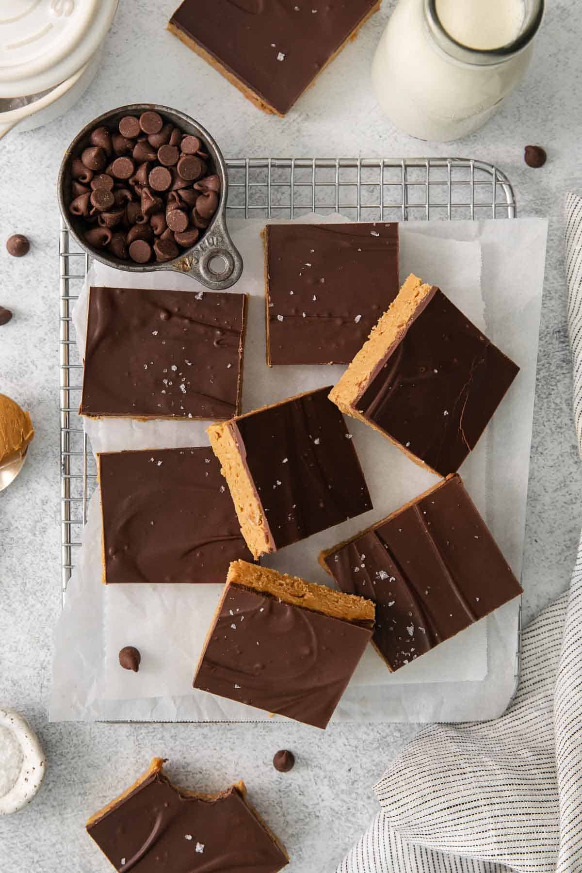 Peanut butter bars on a cooling rack
