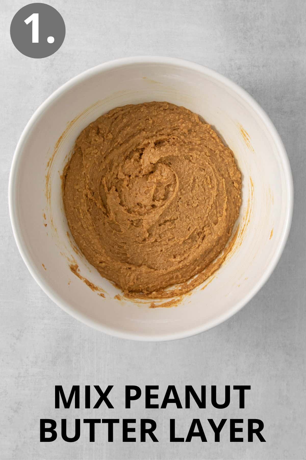 Peanut butter layer in a mixing bowl