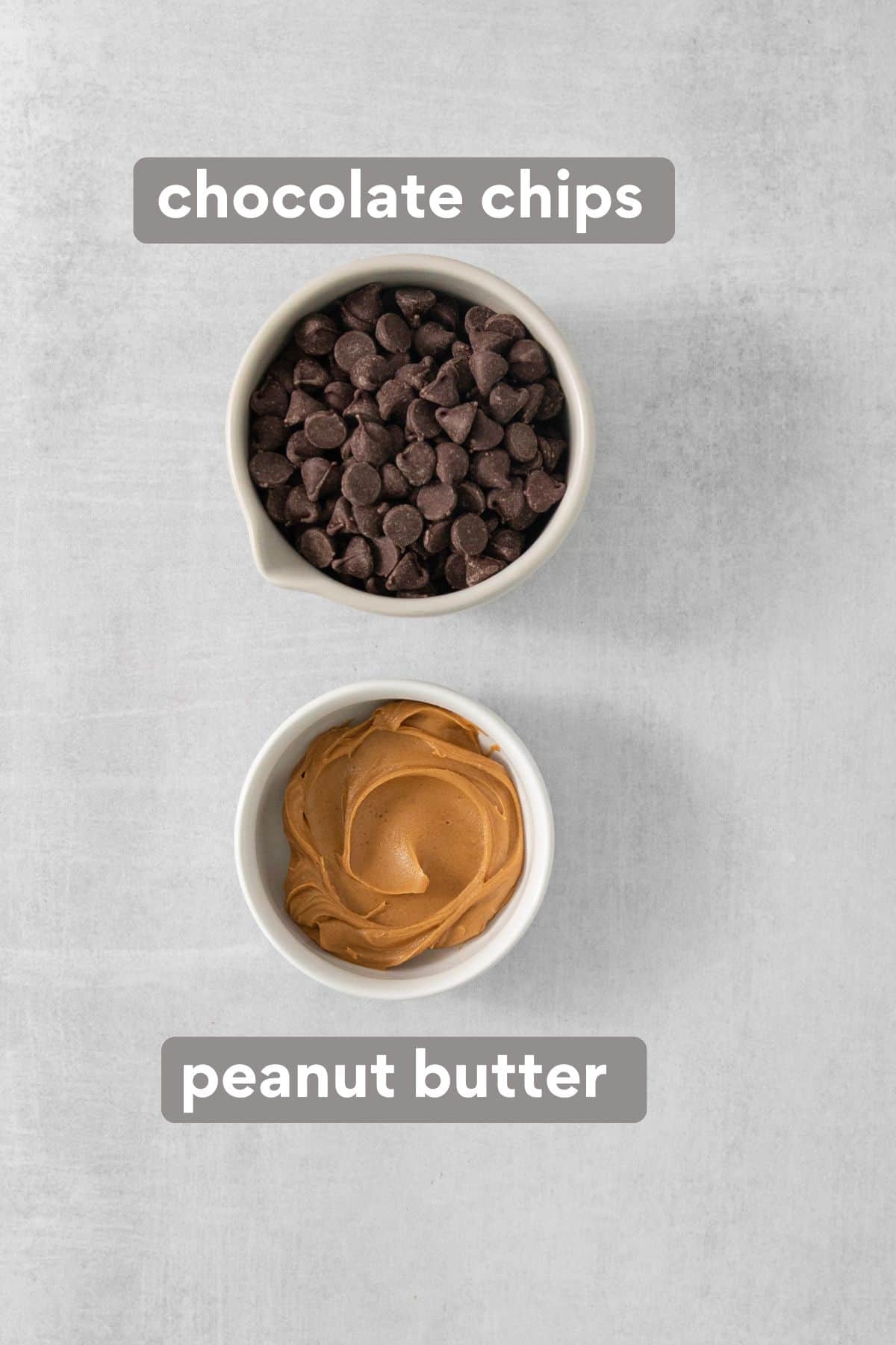 Peanut butter bar topping ingredients on a countertop