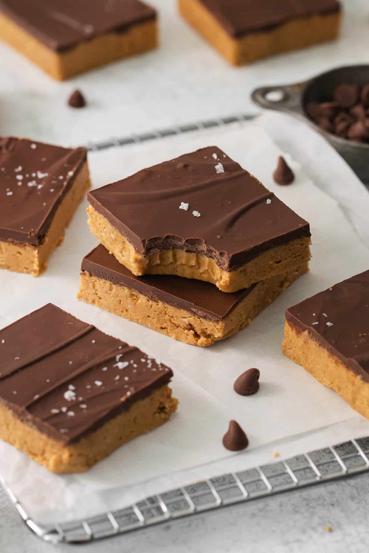 Peanut butter bars on a cooling rack