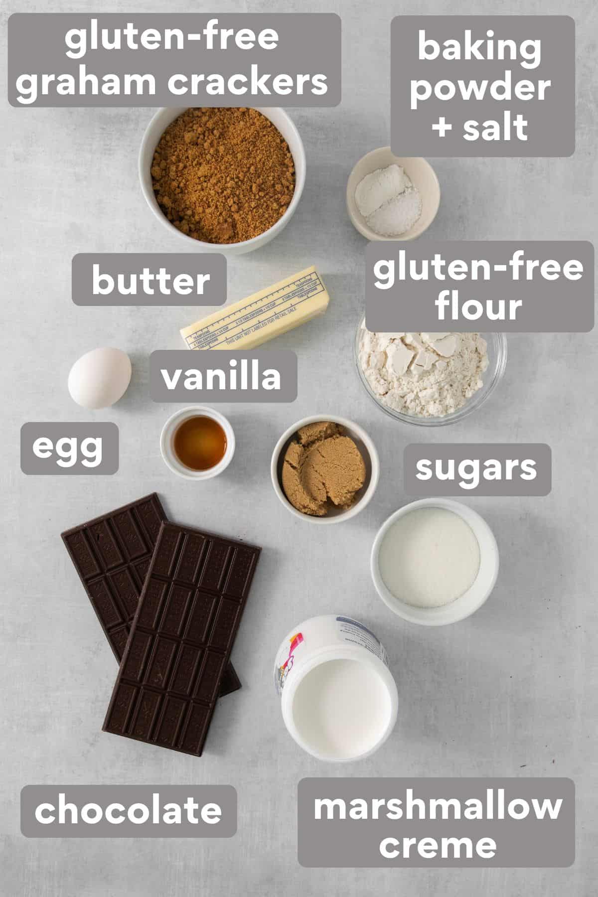 S'mores bars ingredients on a countertop
