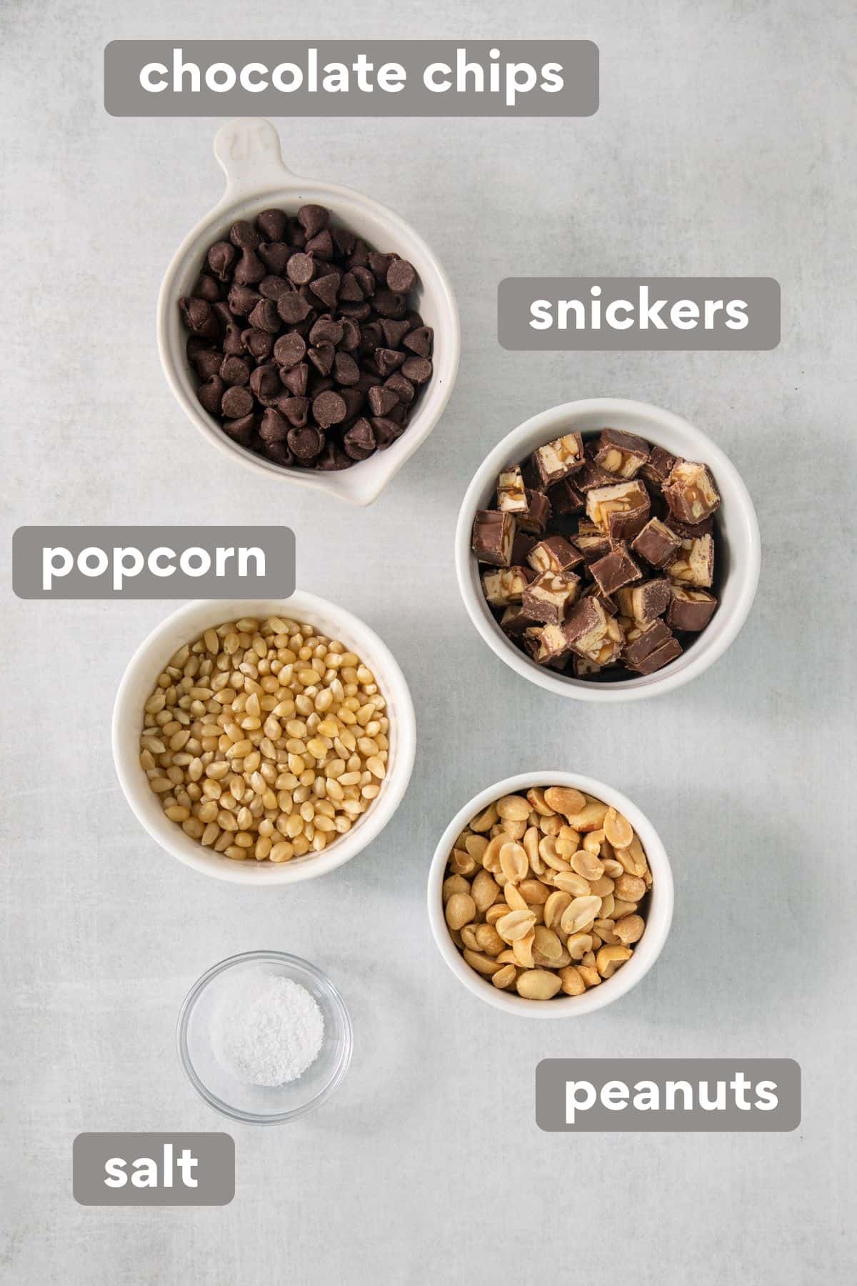 Snickers ingredients on a countertop