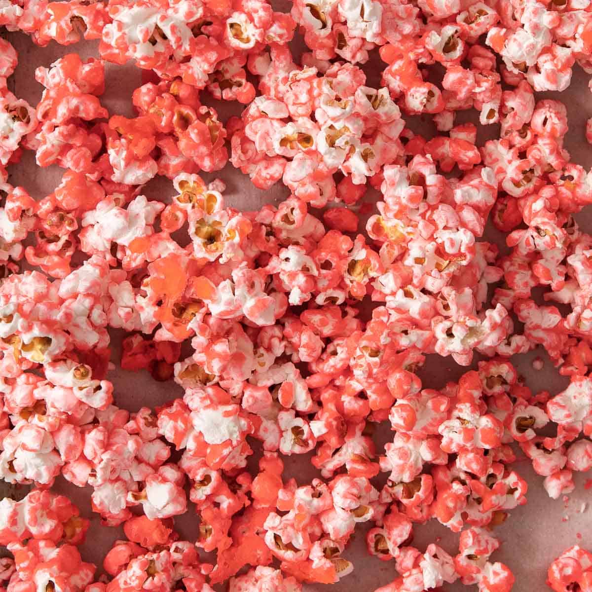 Candy popcorn on a baking sheet