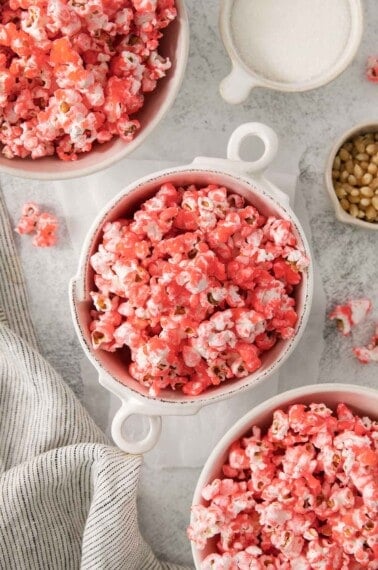 Candy popcorn in a bowl on a countertop