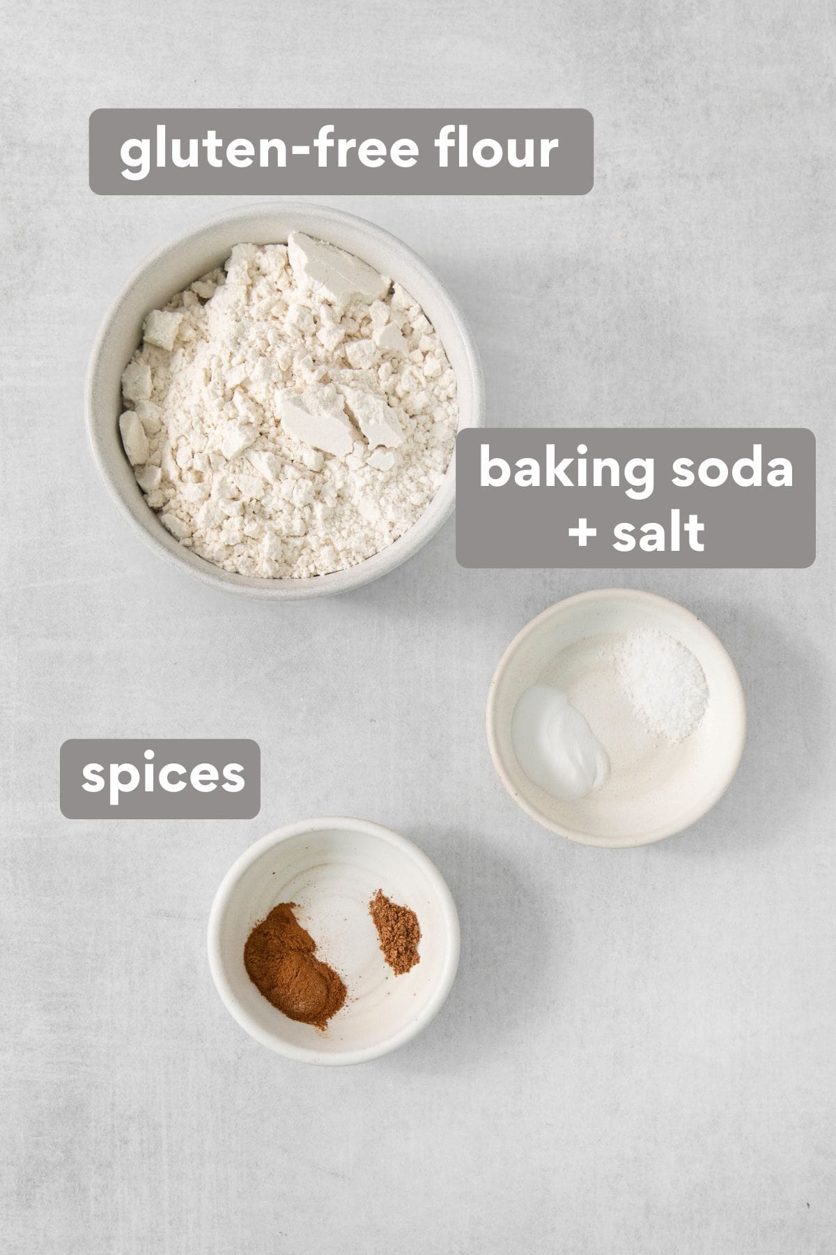 Dry ingredients for applesauce cake on a countertop