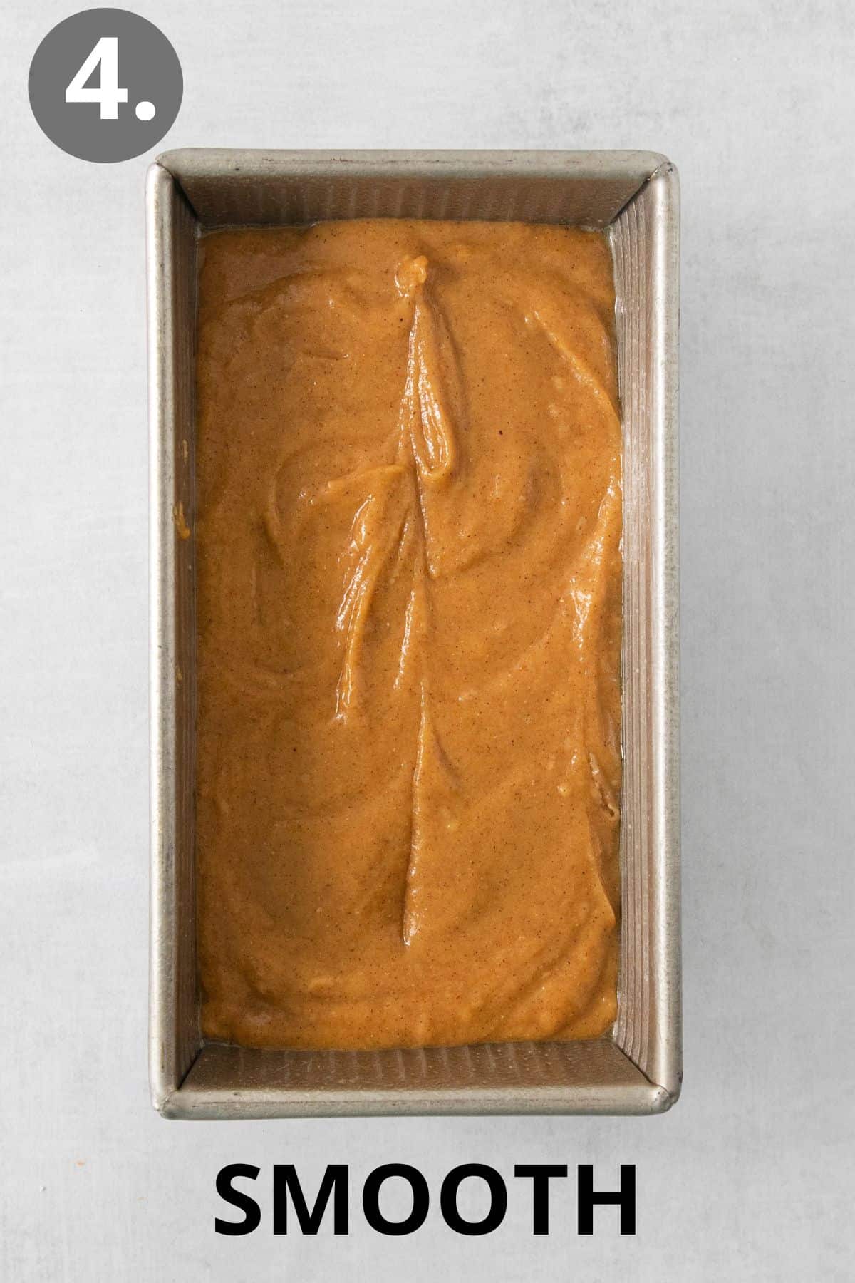Gluten-free pumpkin bread batter in a loaf pan