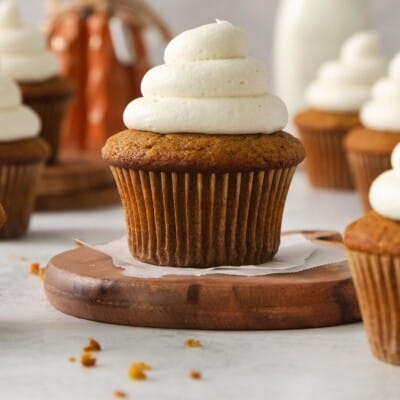 Gluten-free pumpkin cupcakes on a countertop