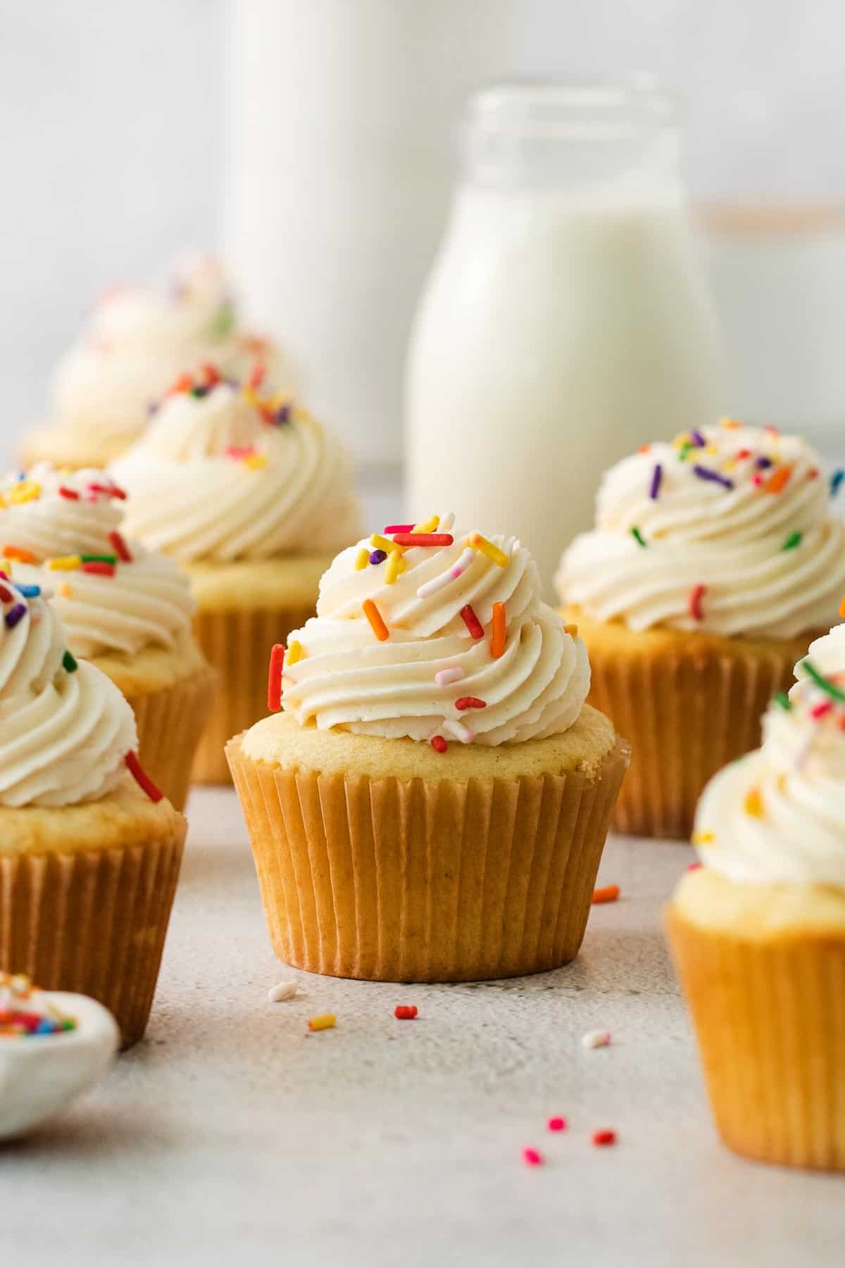 gluten-free vanilla cupcakes on a countertop