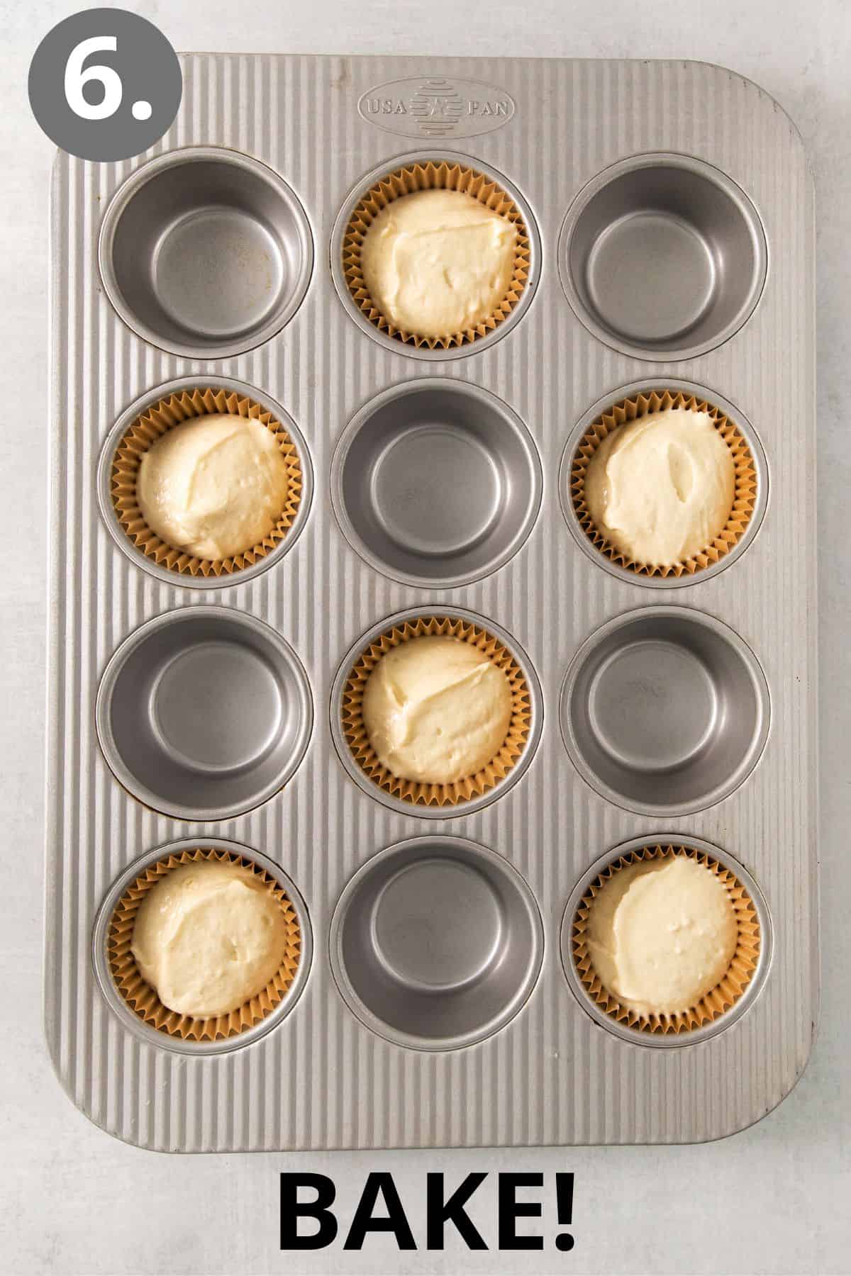 Gluten-free vanilla cupcake batter in a muffin pan