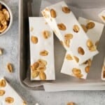 Nougat recipe on a baking sheet with parchment paper