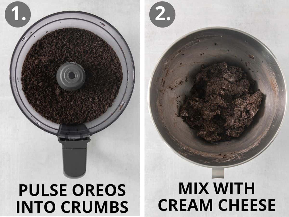 oreo crumbs pulsed the mixed with cream cheese