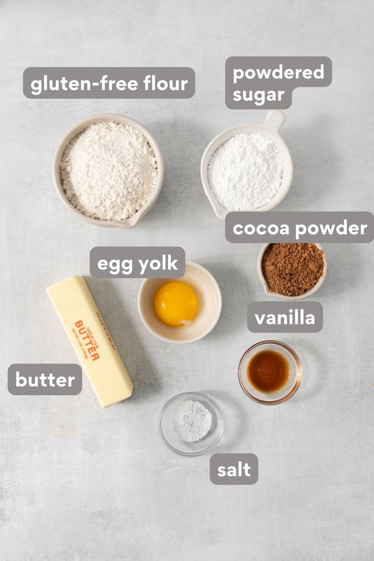 ingredients for gluten-free chocolate caramel tart on a countertop