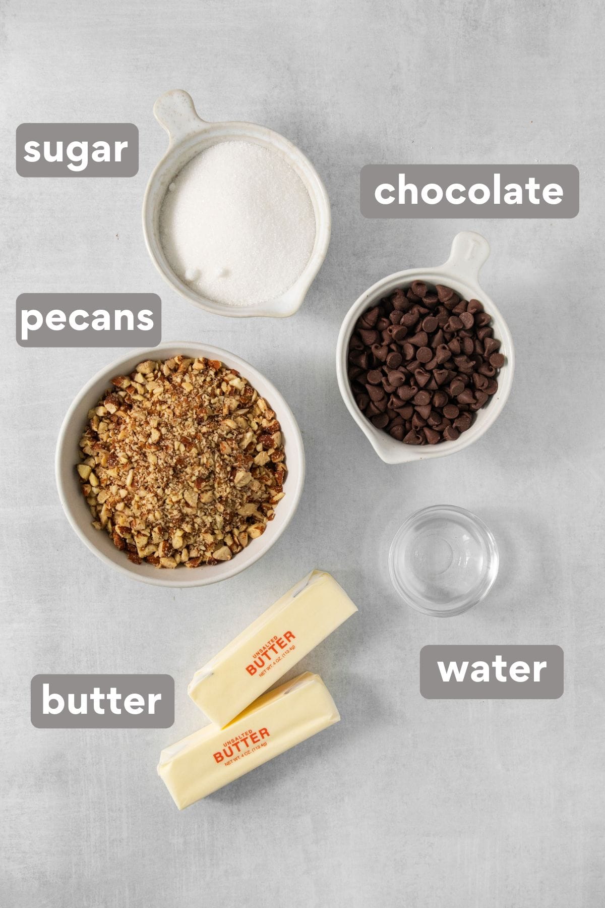 English toffee ingredients on a countertop