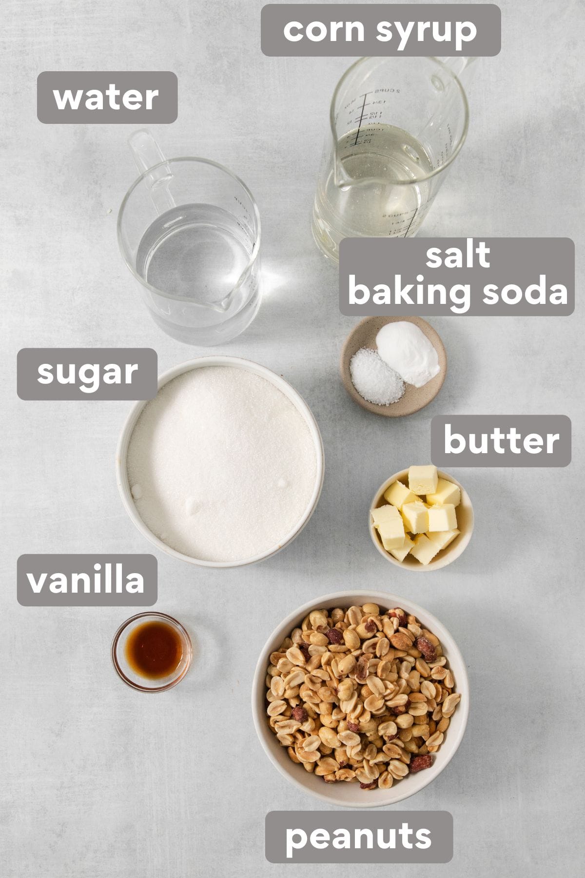 peanut brittle ingredients on a countertop