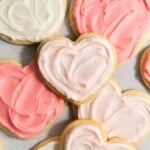 overhead shot of frosted pink sugar gluten-free sugar cookies