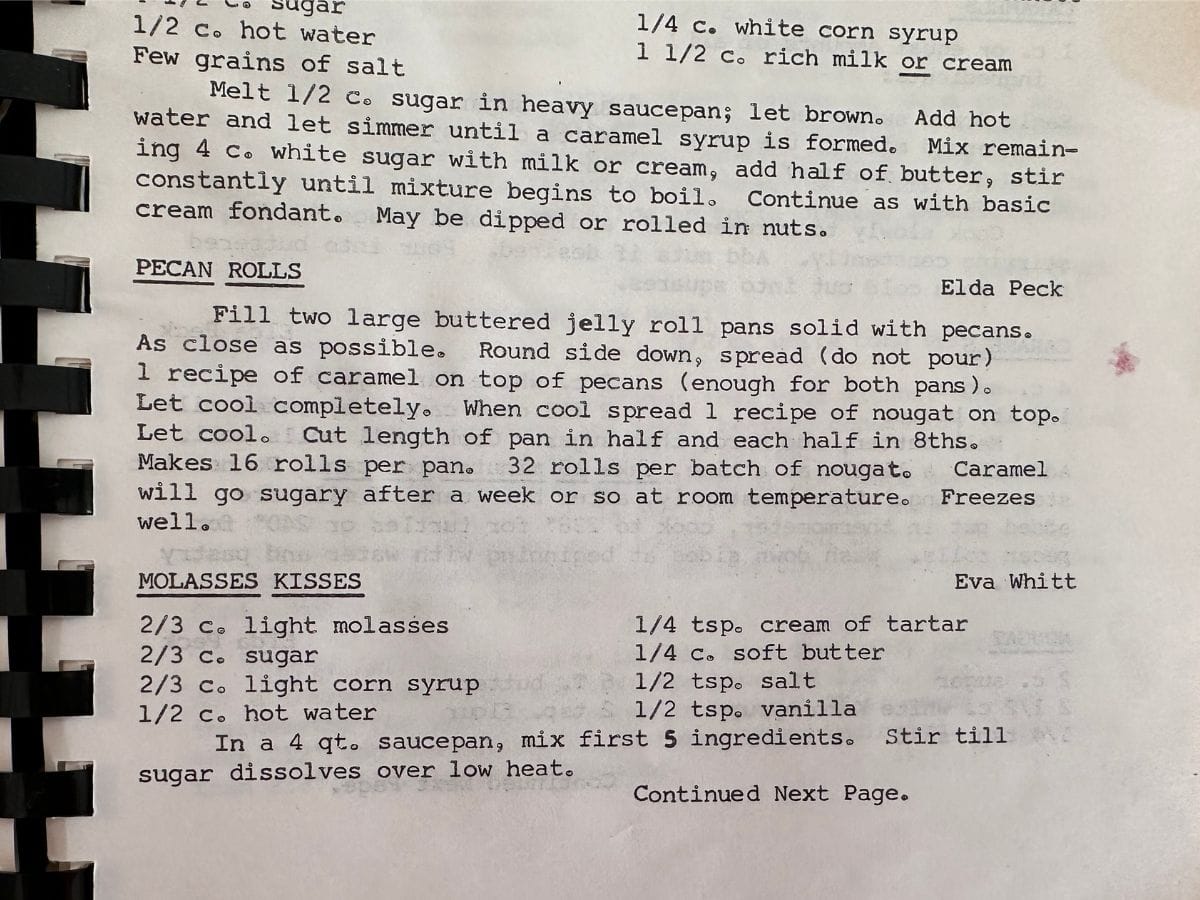 photo of pecan log recipe from old cookbook