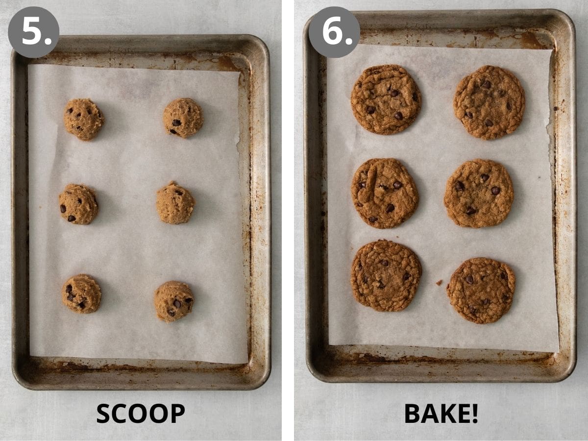 dough scooped on a baking sheet, and baked gluten-free banana cookies