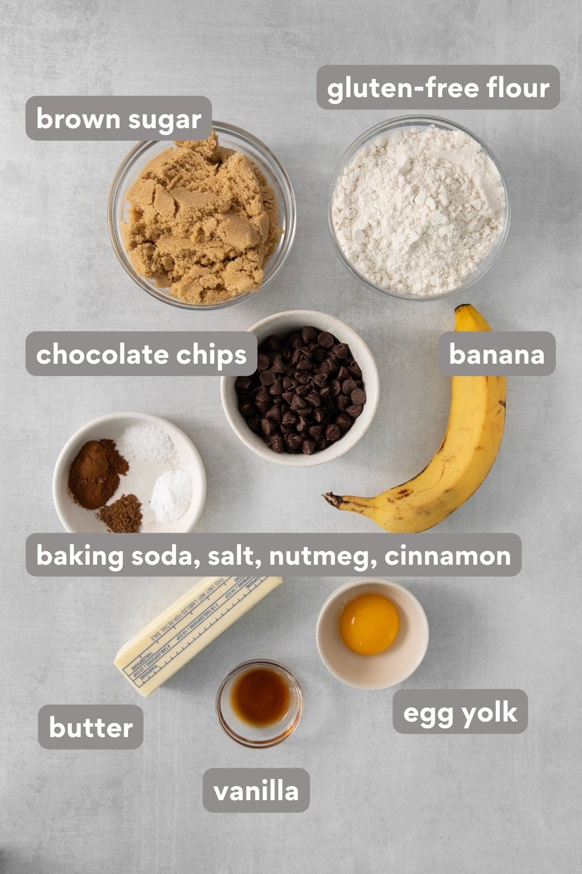 ingredients for gluten-free banana cookies on a countertop