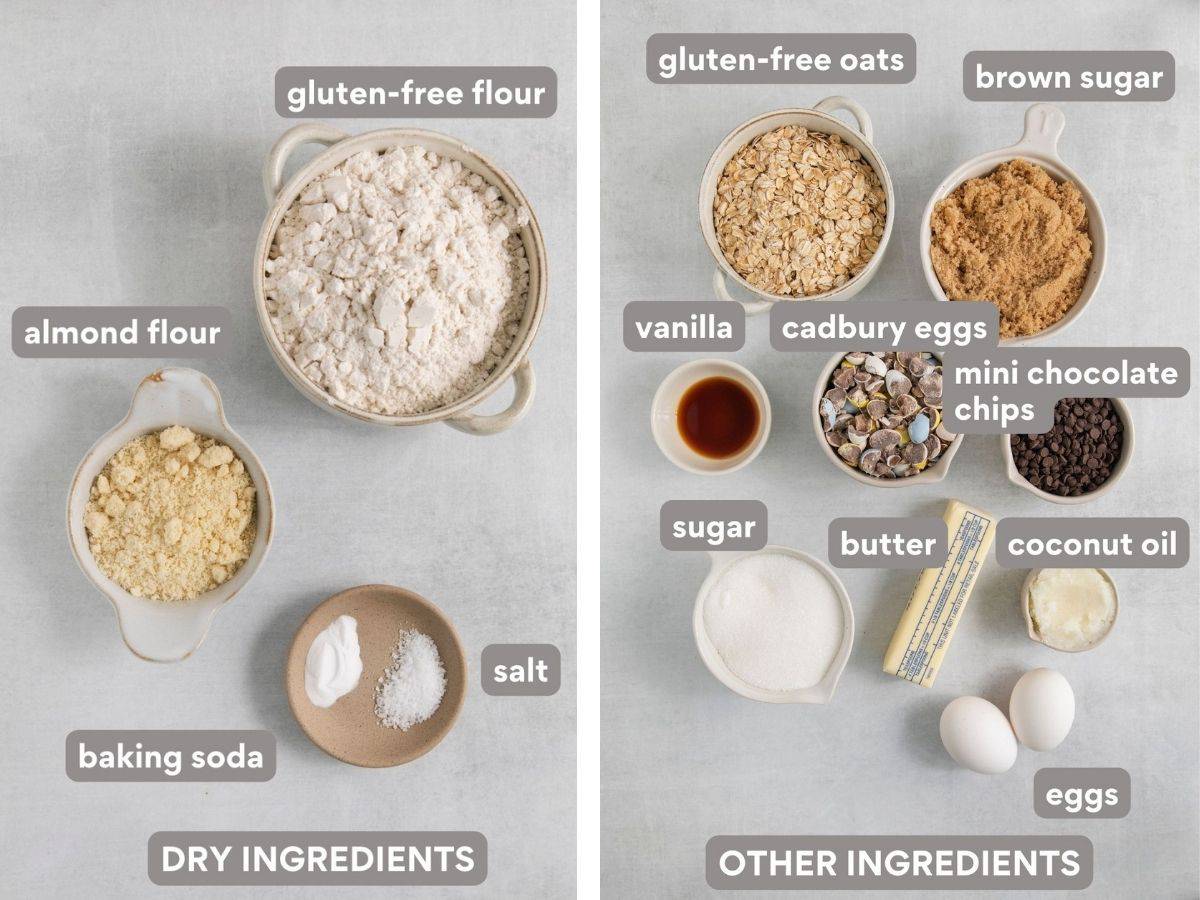 ingredients for gluten-free Cadbury egg cookies on a countertop