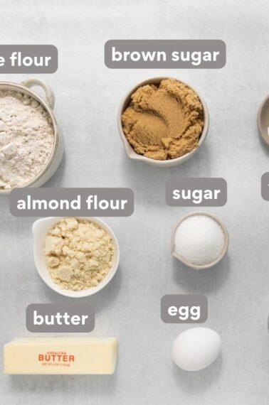 overhead shot of ingredients needed to make gluten-free chocolate chip cookies
