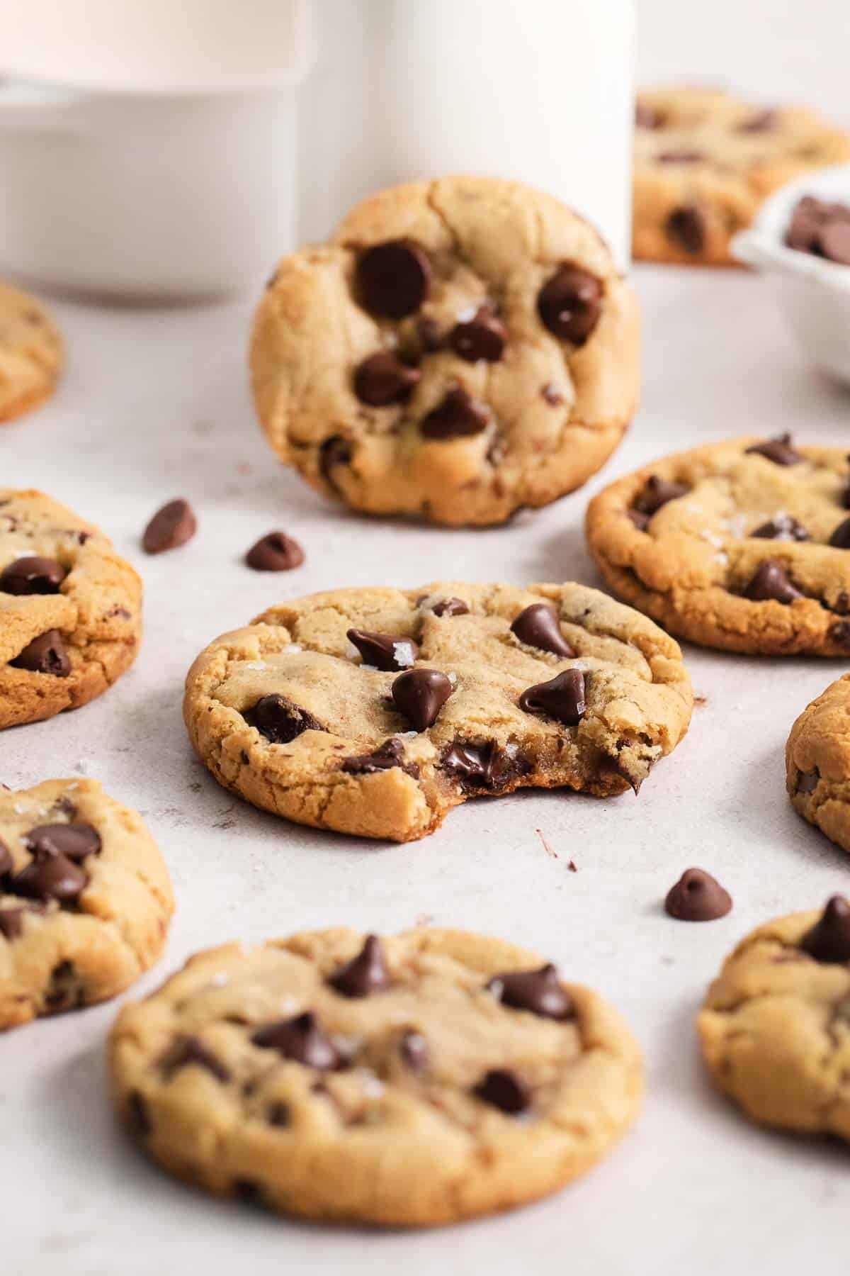 gluten-free chocolate chip cookie with bite taken out