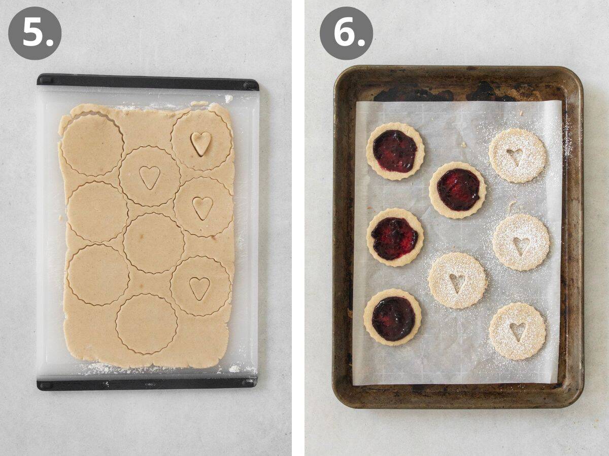 steps for shaping and baking the linzer cookies.