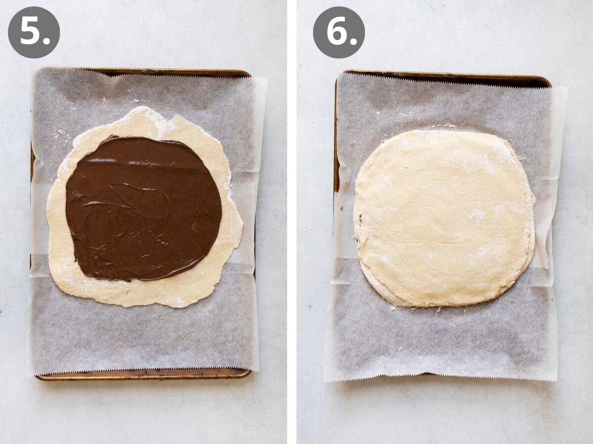 steps 5 and 6 to layer the Nutella and dough circles.