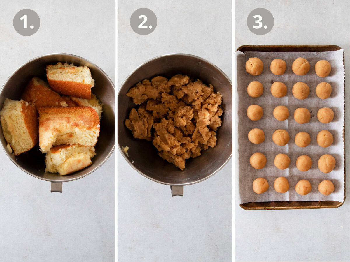 Process photos for making gluten-free cake pops.