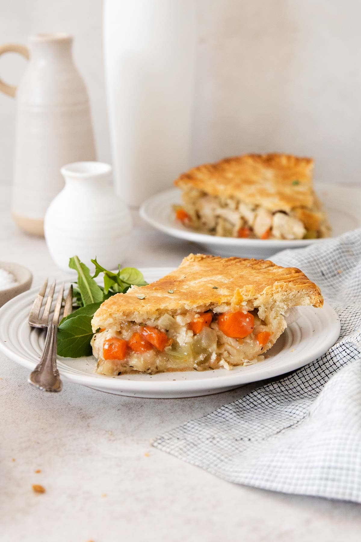 A slice of gluten-free chicken pot pie on a plate.
