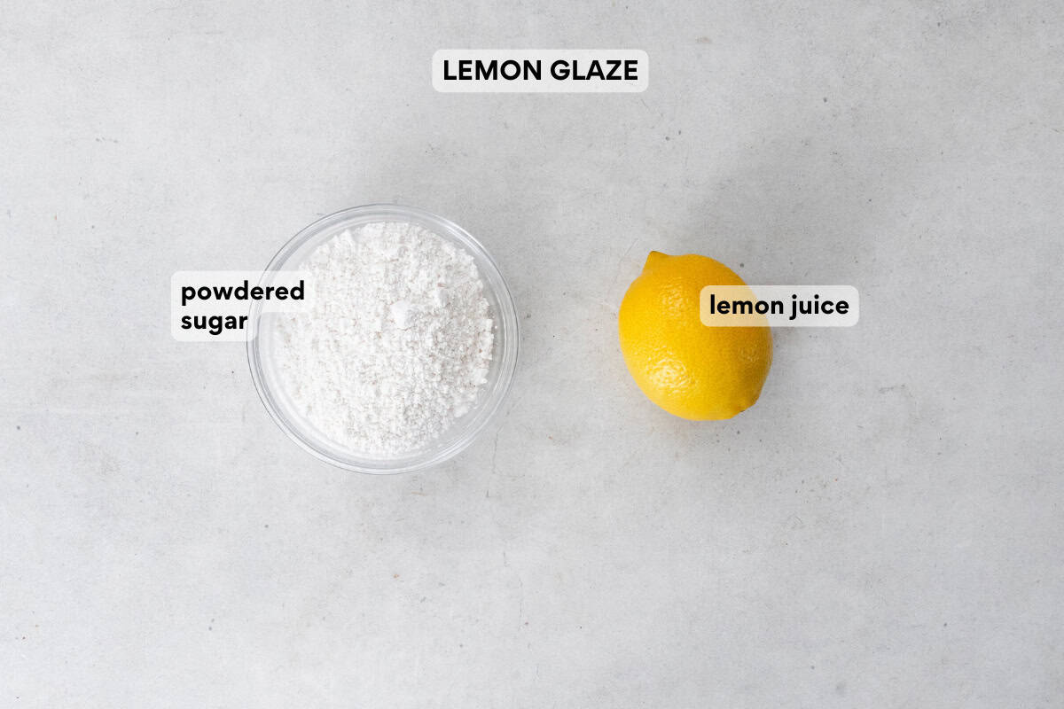Ingredients for gluten-free lemon loaf glaze on a countertop.