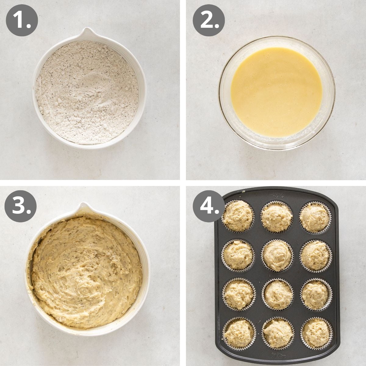 steps to make the lemon poppy seed muffin batter, then portion and chill it.