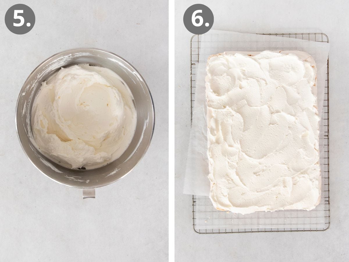 steps to make the mascarpone filling and top the meringue.