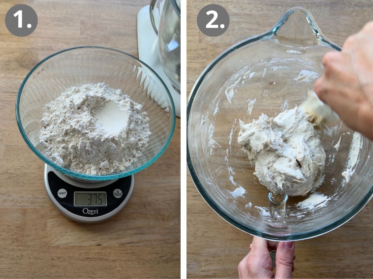 step to weigh ingredients and make the dough.
