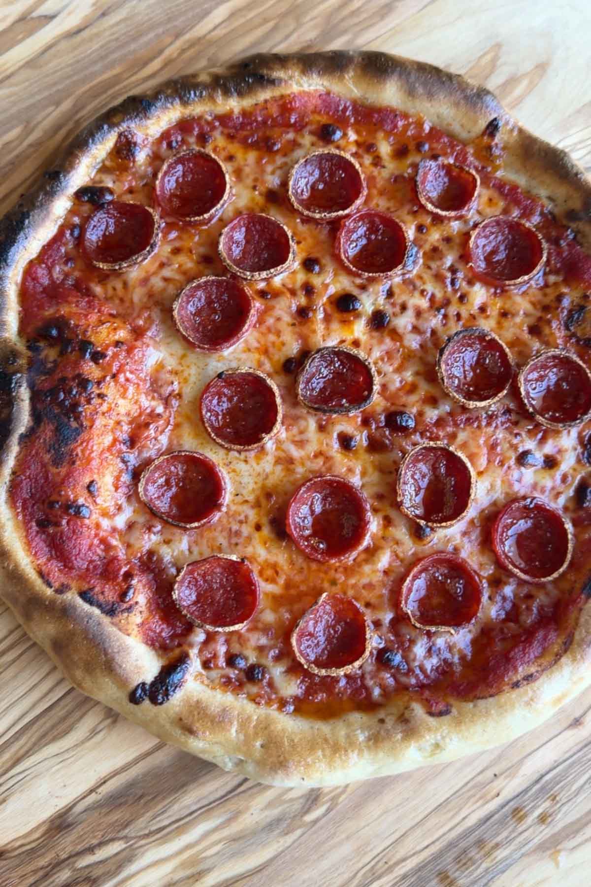 pepperoni artisan pizza from above.