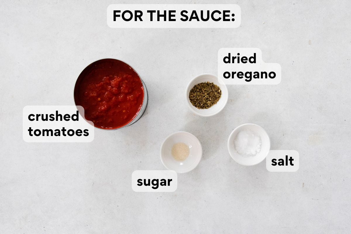 ingredients for the sauce measured and labeled.