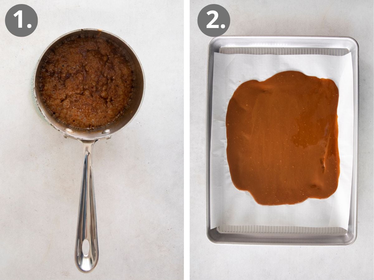 steps to make the toffee bits.
